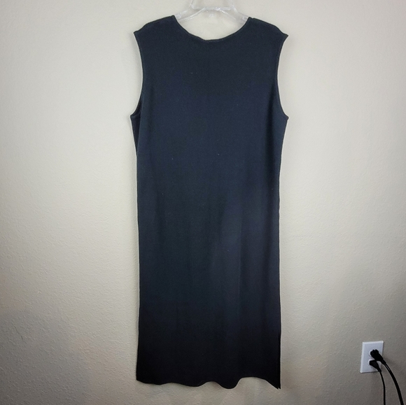 JOAN Vass Womens Sleeveless Sweater Dress Size Large Black Vintage Side Slit - Picture 4 of 10